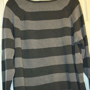 Eileen Fisher‎ Black and Gray Crew Neck Sweater with Bold Stripes